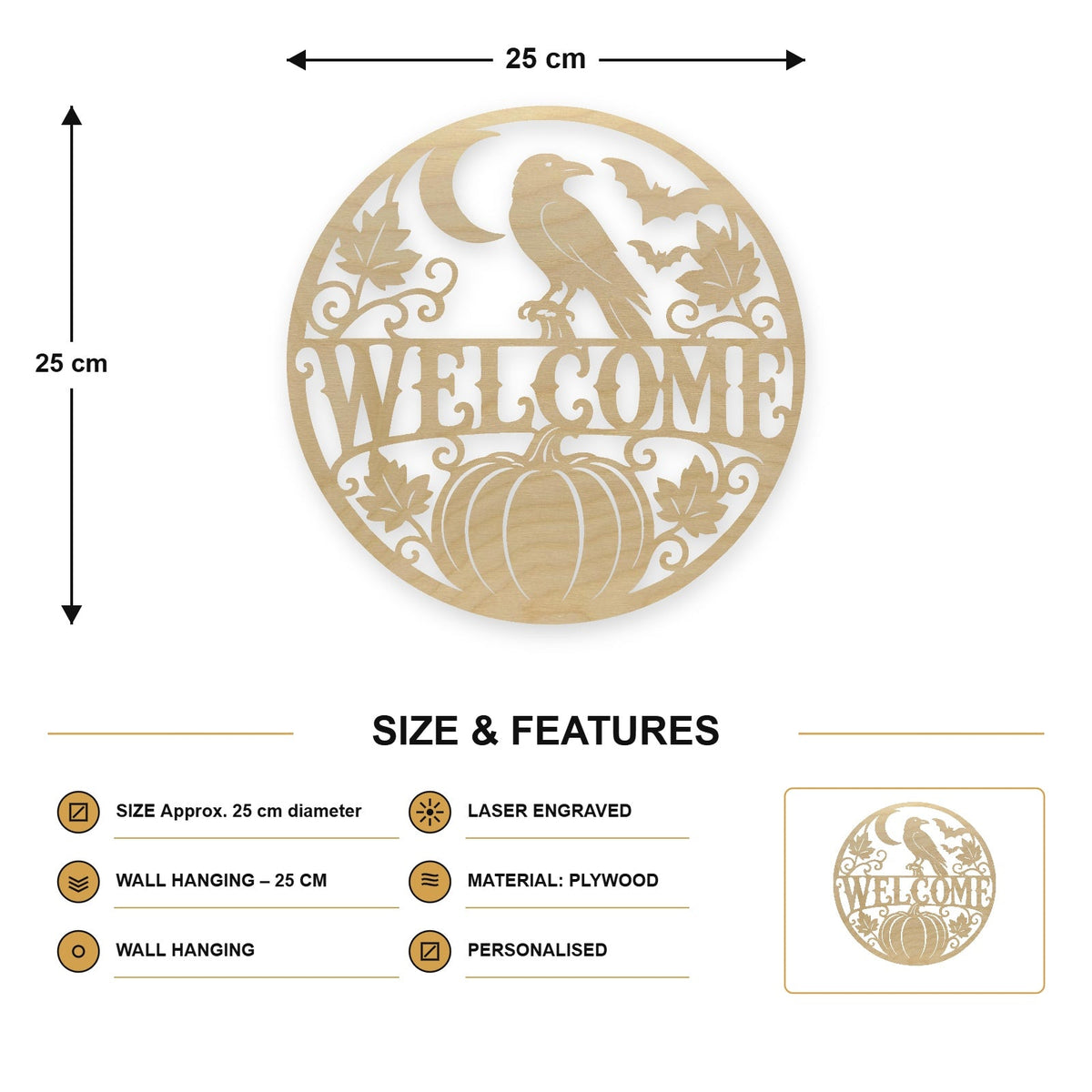 619, Raven Welcome, round plaque - SIZE