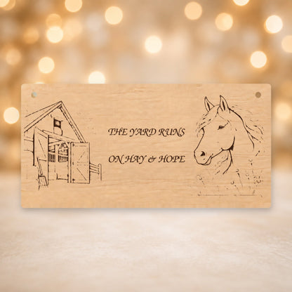 982, The Yard Runs on Hay and Hope, rectangle plaque - V12