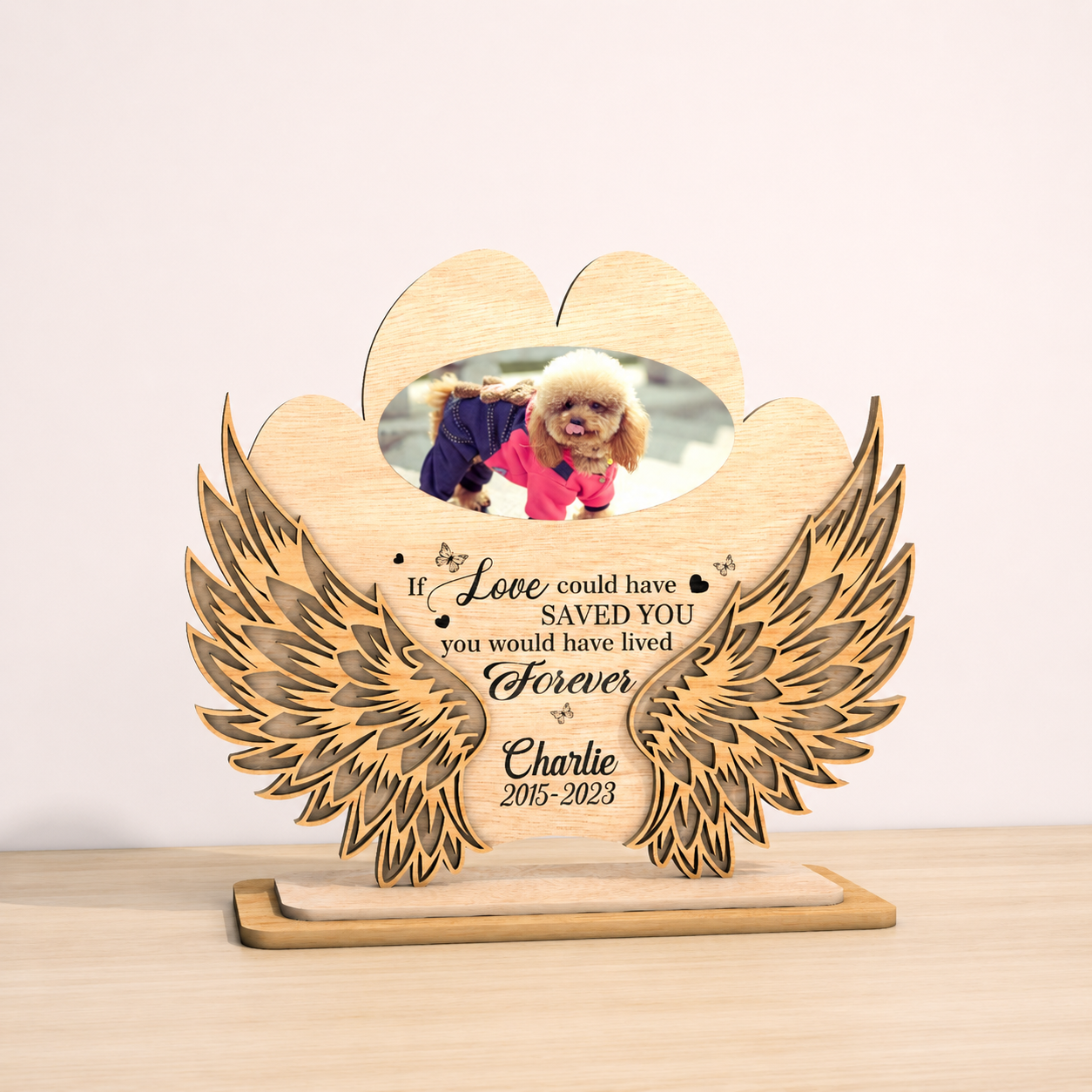 Dog memorial angel wings plaque remembrance design option two