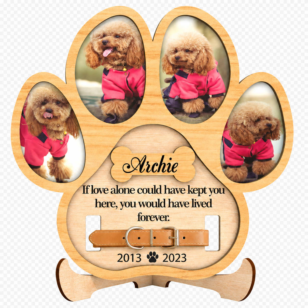 Forever In Our Hearts Personalised Dog Memorial Paw Plaque 20cm - laser engraved wooden plaque by South Yorkshire Engraving
