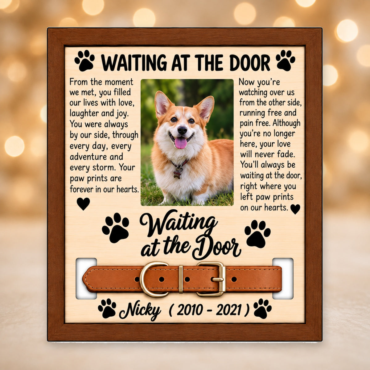 Personalised Dog Memorial Plaque Waiting at the Door Pet Loss Gift