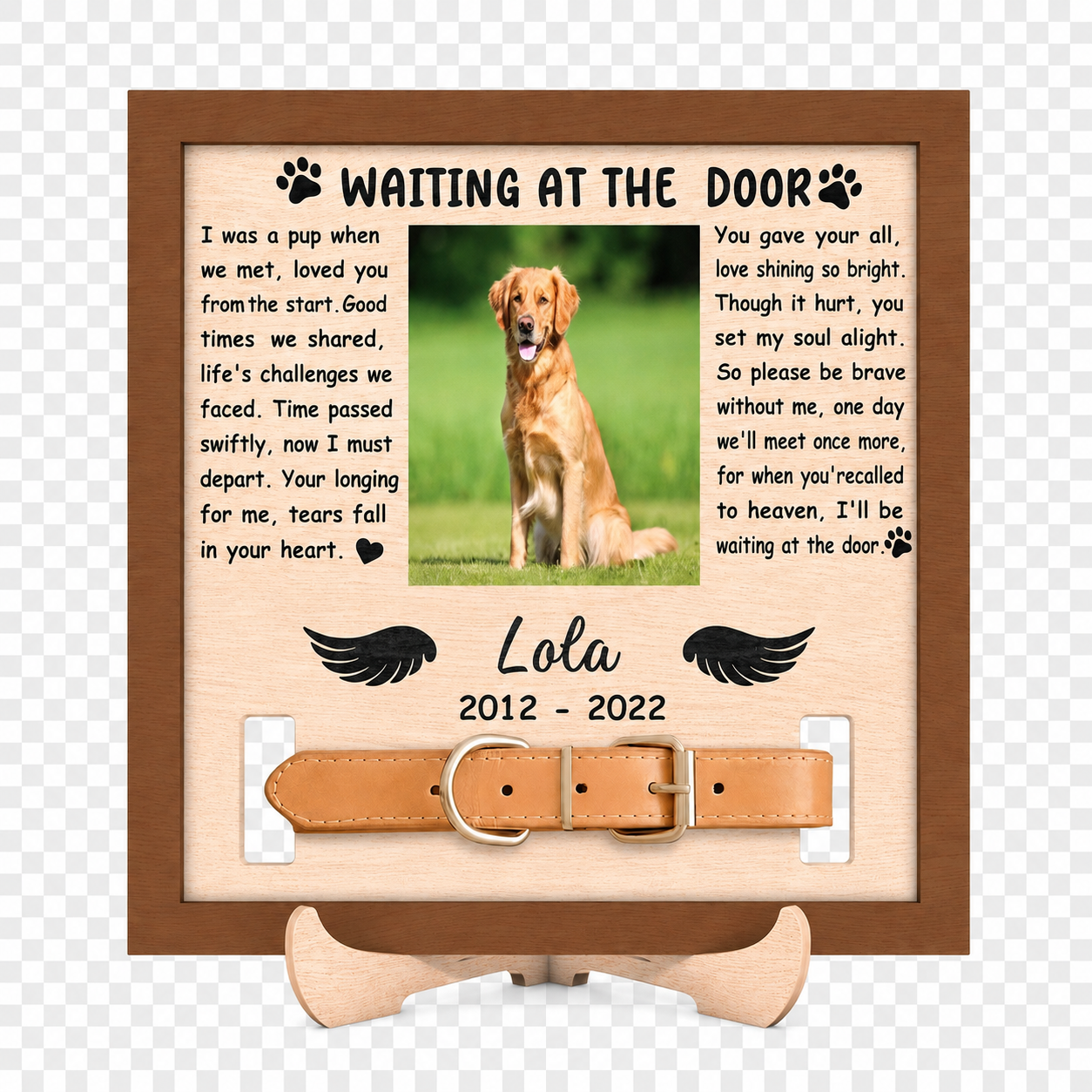 Waiting At The Door Personalised Dog Memorial Plaque 20cm - laser engraved wooden plaque by South Yorkshire Engraving