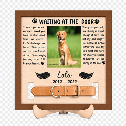Waiting At The Door Personalised Dog Memorial Plaque 20cm - laser engraved wooden plaque by South Yorkshire Engraving