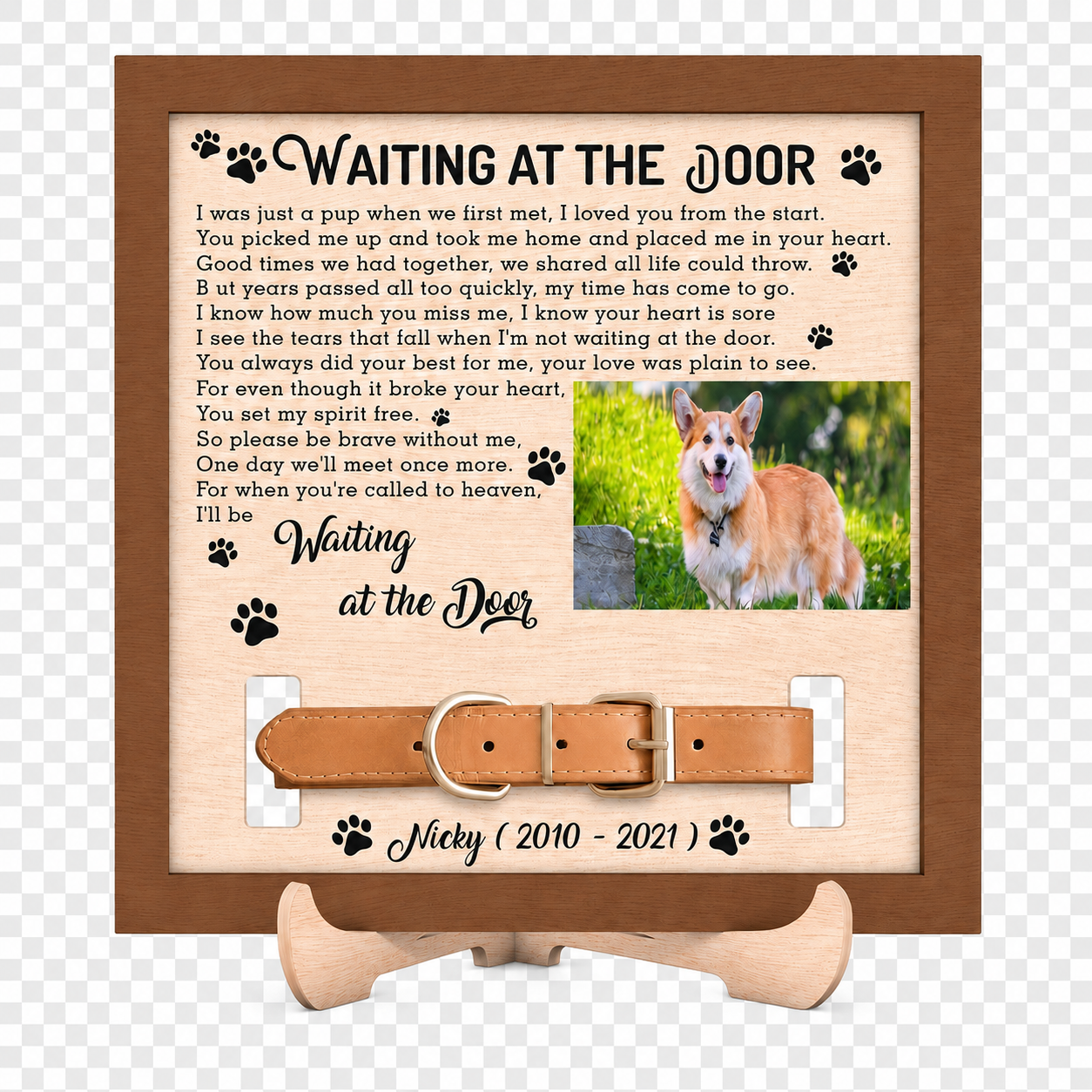Waiting At The Door Personalised Dog Memorial Plaque 20cm - laser engraved wooden plaque by South Yorkshire Engraving