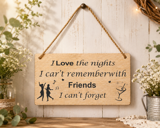 Friends Laser Engraved Wooden Plaque Gift – Funny Hanging Sign 20cm x 10cm
