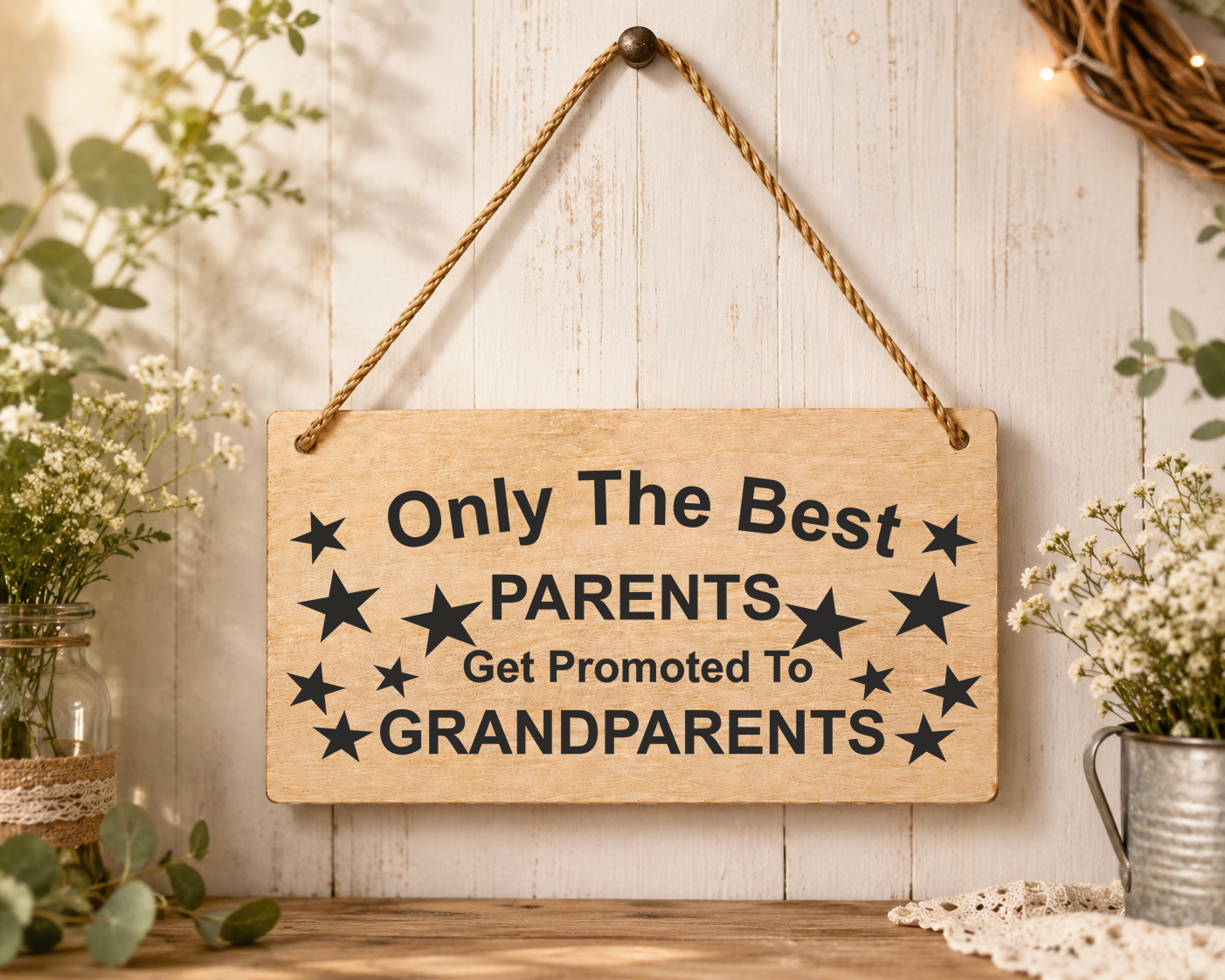 Best Parents Promoted To Grandparents Laser Engraved Wooden Plaque – Hanging Sign 20cm x 10cm