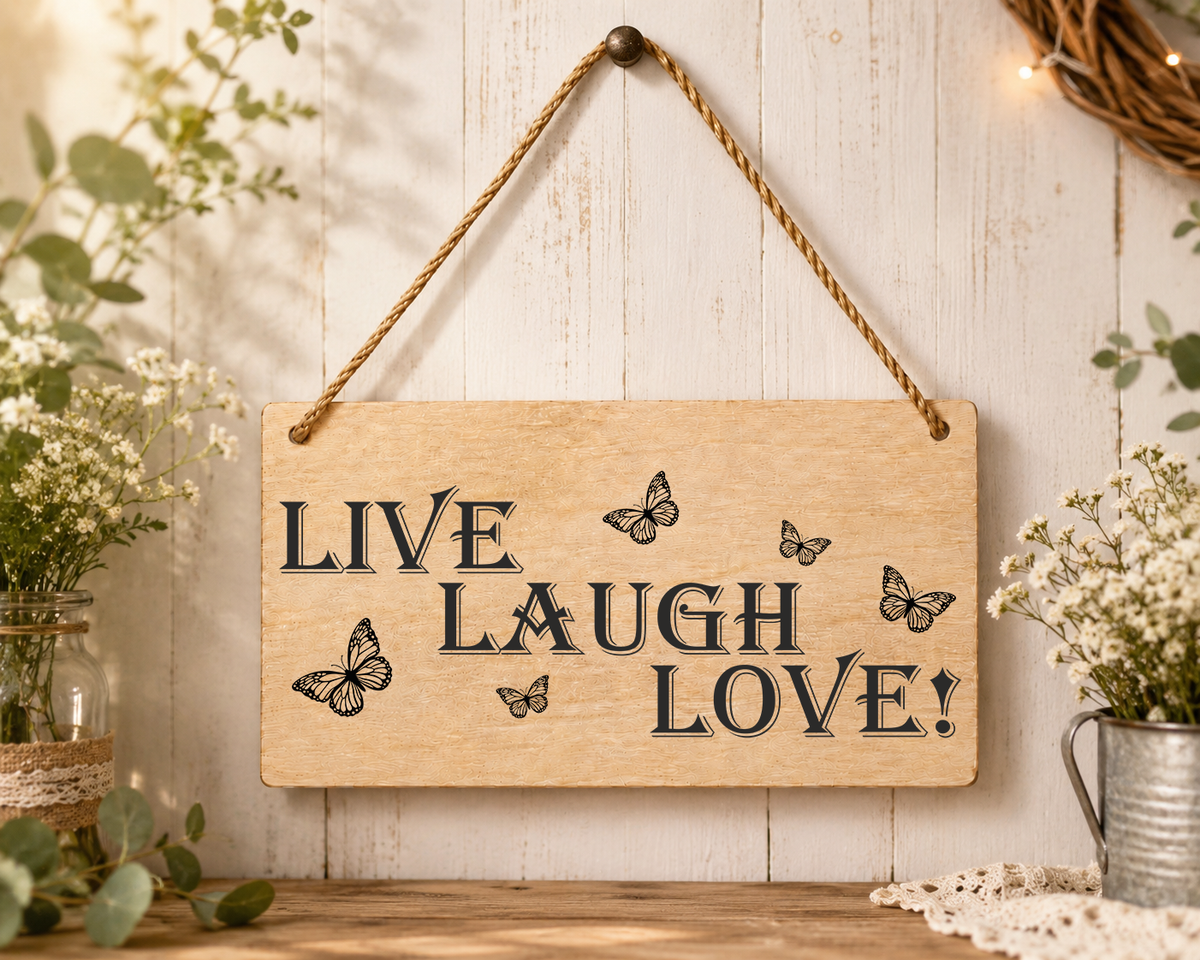 Live Laugh Love Laser Engraved Wooden Plaque – Hanging Sign 20cm x 10cm