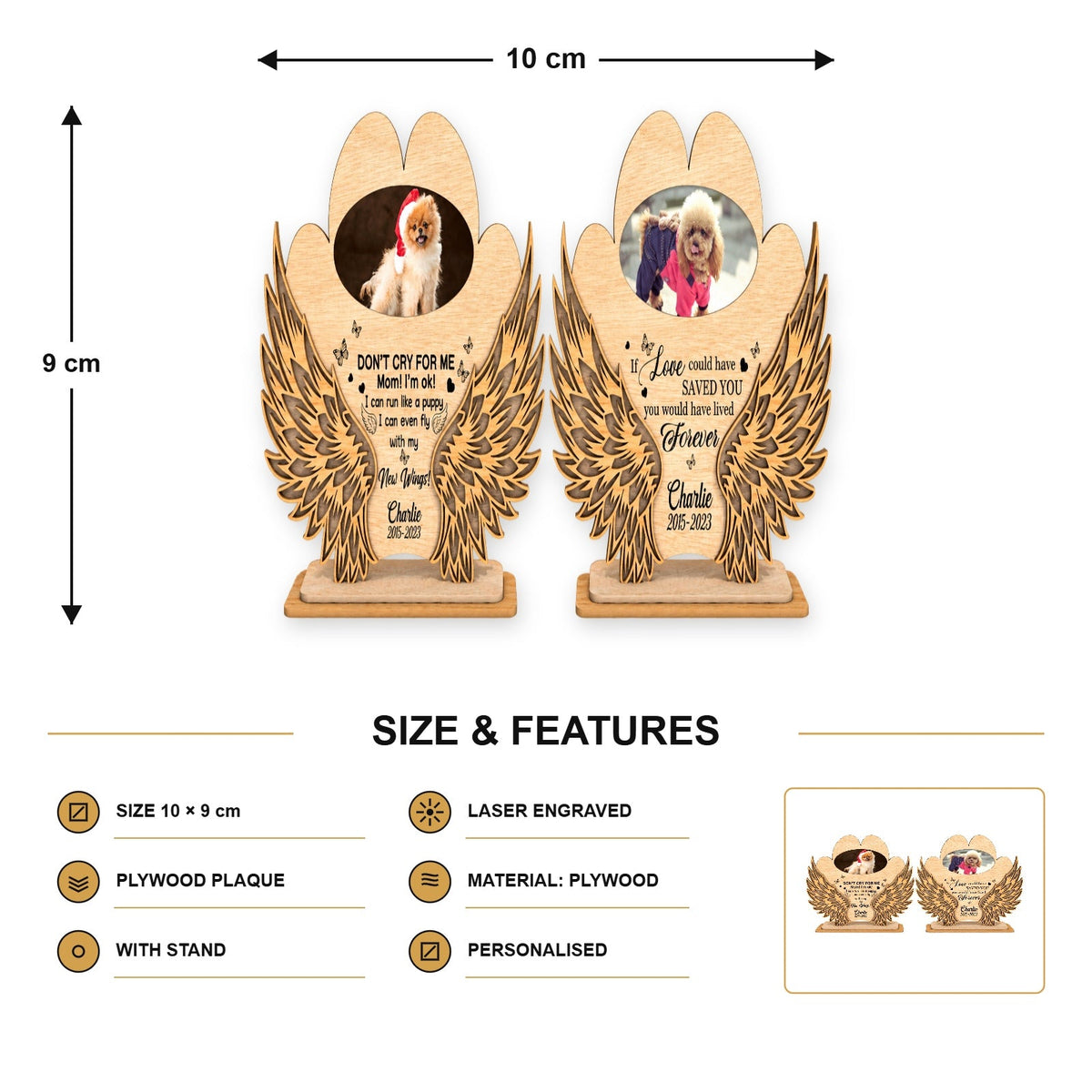 Angel wings memorial plaque size