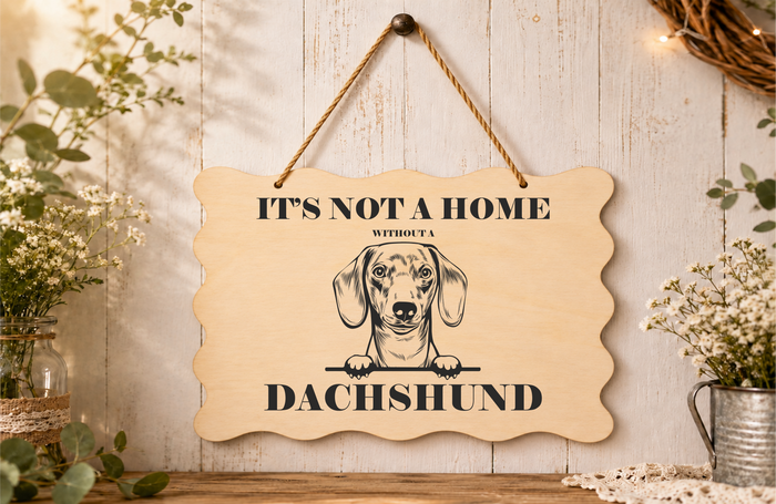 Wooden Engraved "A house is not a home without a dachshund " sign