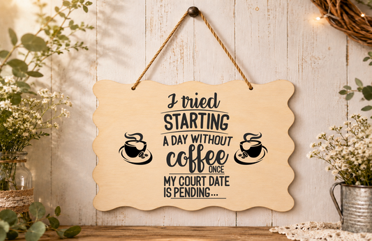 Funny Coffee Quote Laser Engraved Scalloped Rectangle Plaque Sign 17x11cm
