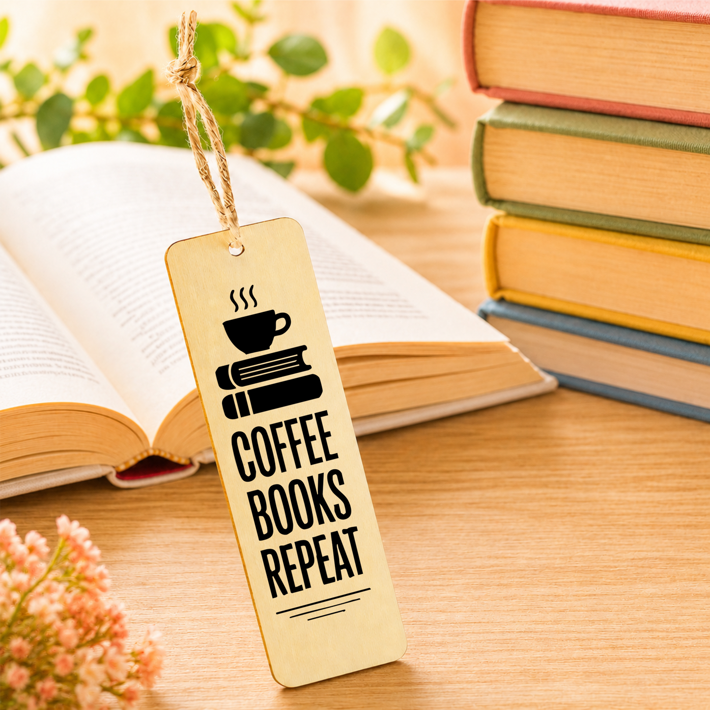 Coffee Books Repeat Handmade Laser Engraved Bookmark