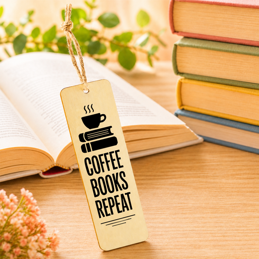 Coffee Books Repeat Handmade Laser Engraved Bookmark