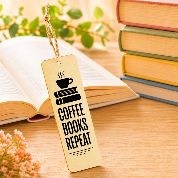 Coffee Books Repeat Handmade Laser Engraved Bookmark