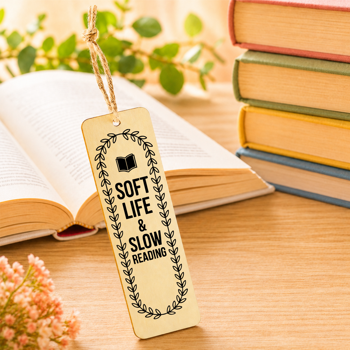 Soft Life & Slow Reading 2 Handmade Laser Engraved Bookmark