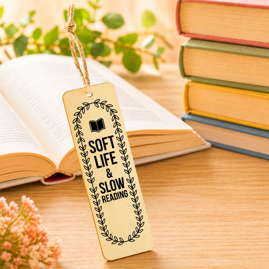Soft Life & Slow Reading 2 Handmade Laser Engraved Bookmark