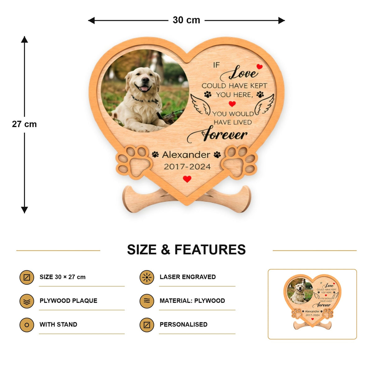 Dog memorial heart plaque size
