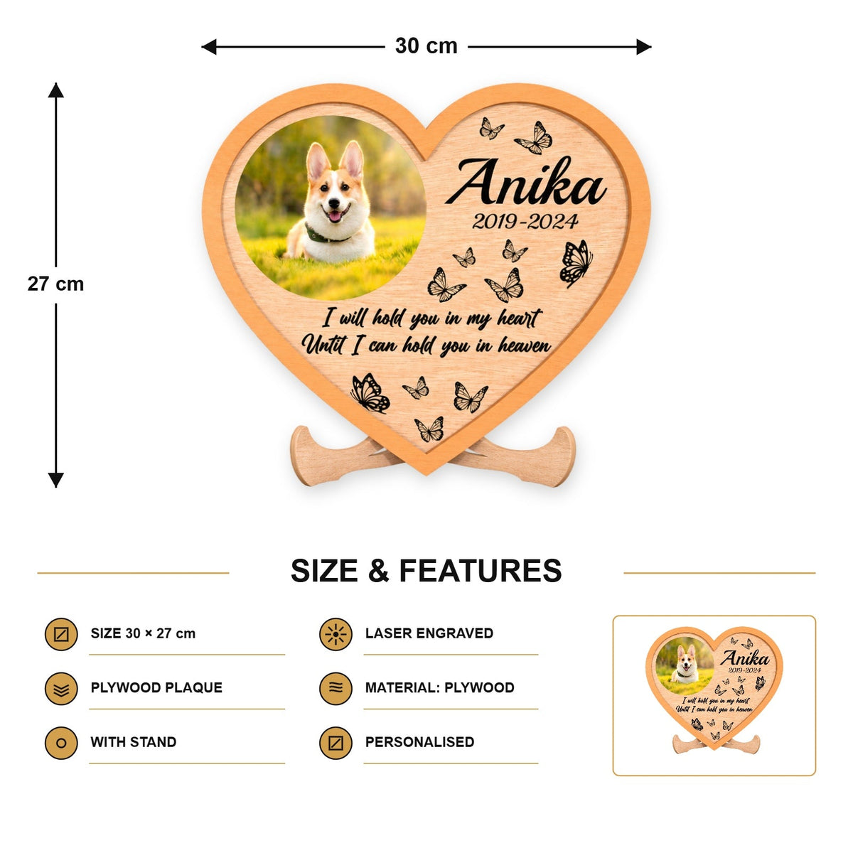 Dog memorial heart plaque size
