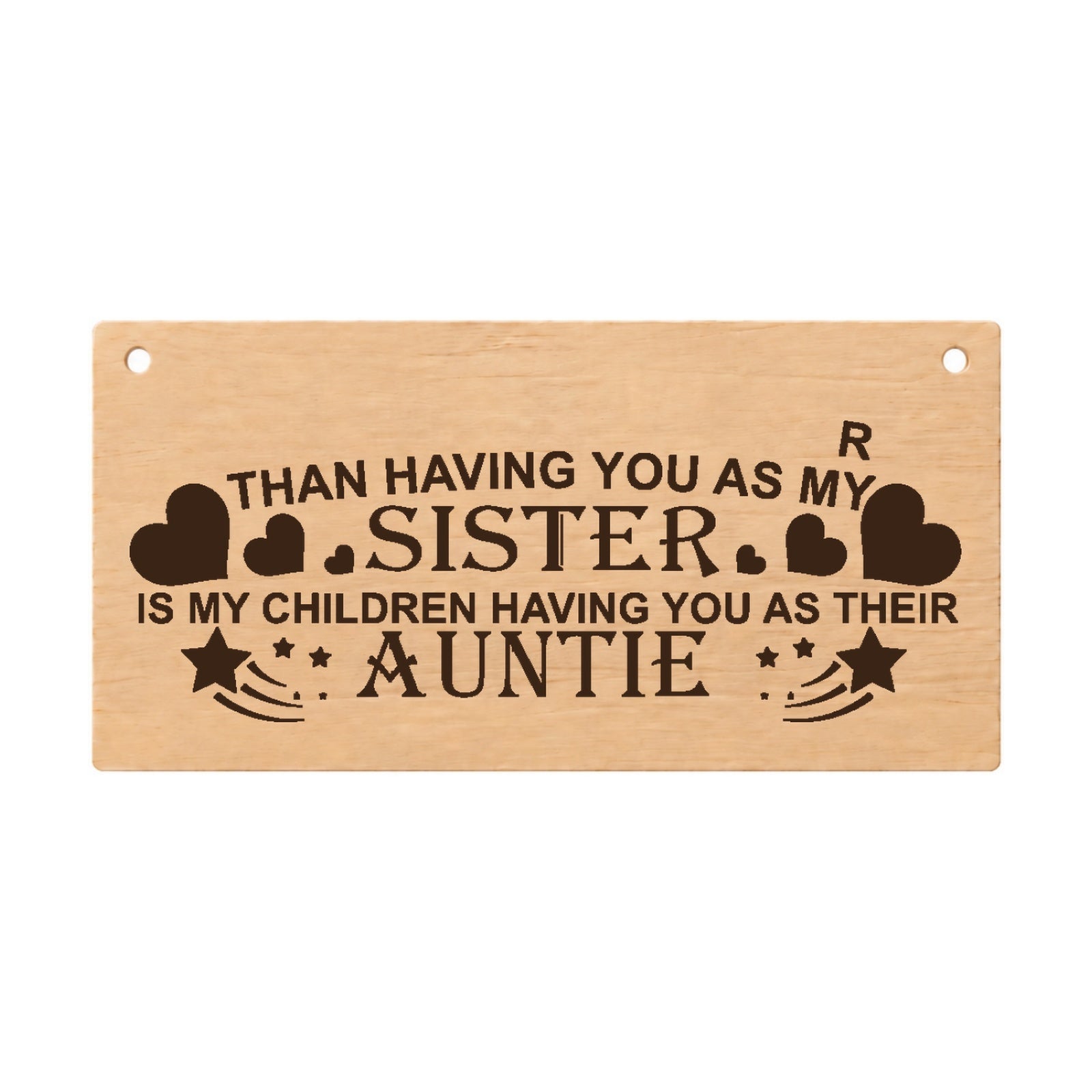 Auntie gift from sister laser engraved wooden plaque on a white background