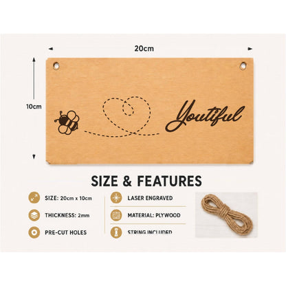 Bee Youiful plaque showing 20 x 10 cm size and product features