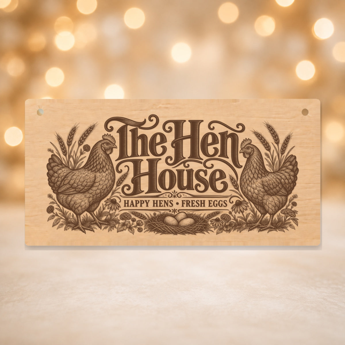 630 The Hen House chicken keeper wooden plaque on a gold background