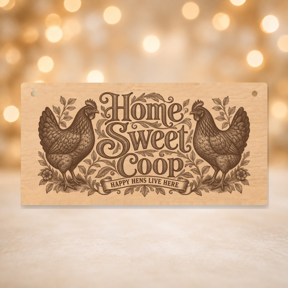 634 Home Sweet Coop chicken keeper wooden plaque on a gold background