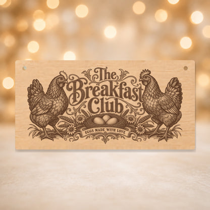 636 The Breakfast Club chicken keeper wooden plaque on a gold background