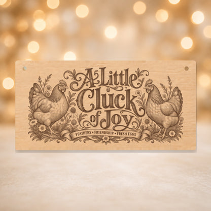 637 A Little Cluck of Joy chicken keeper wooden plaque on a gold background