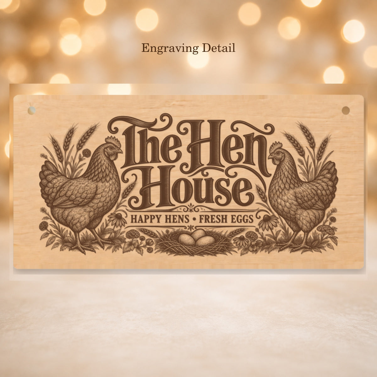 Complete The Hen House plaque showing engraving detail