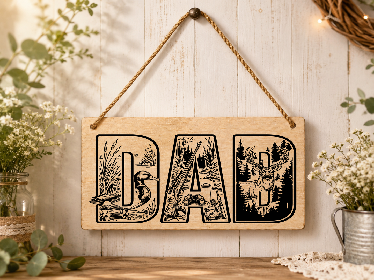 Dad Hunting Hanging Plaque Sign – Rectangle 20cm x 10cm With String Included
