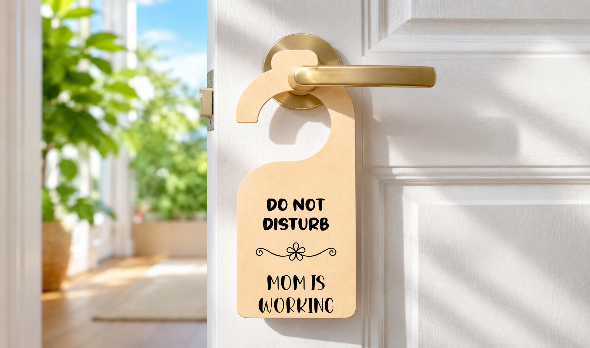 Do Not Disturb, Mom is Working Door Hanger Sign Funny Gift 18x8cm - laser engraved wooden plaque by South Yorkshire Engraving