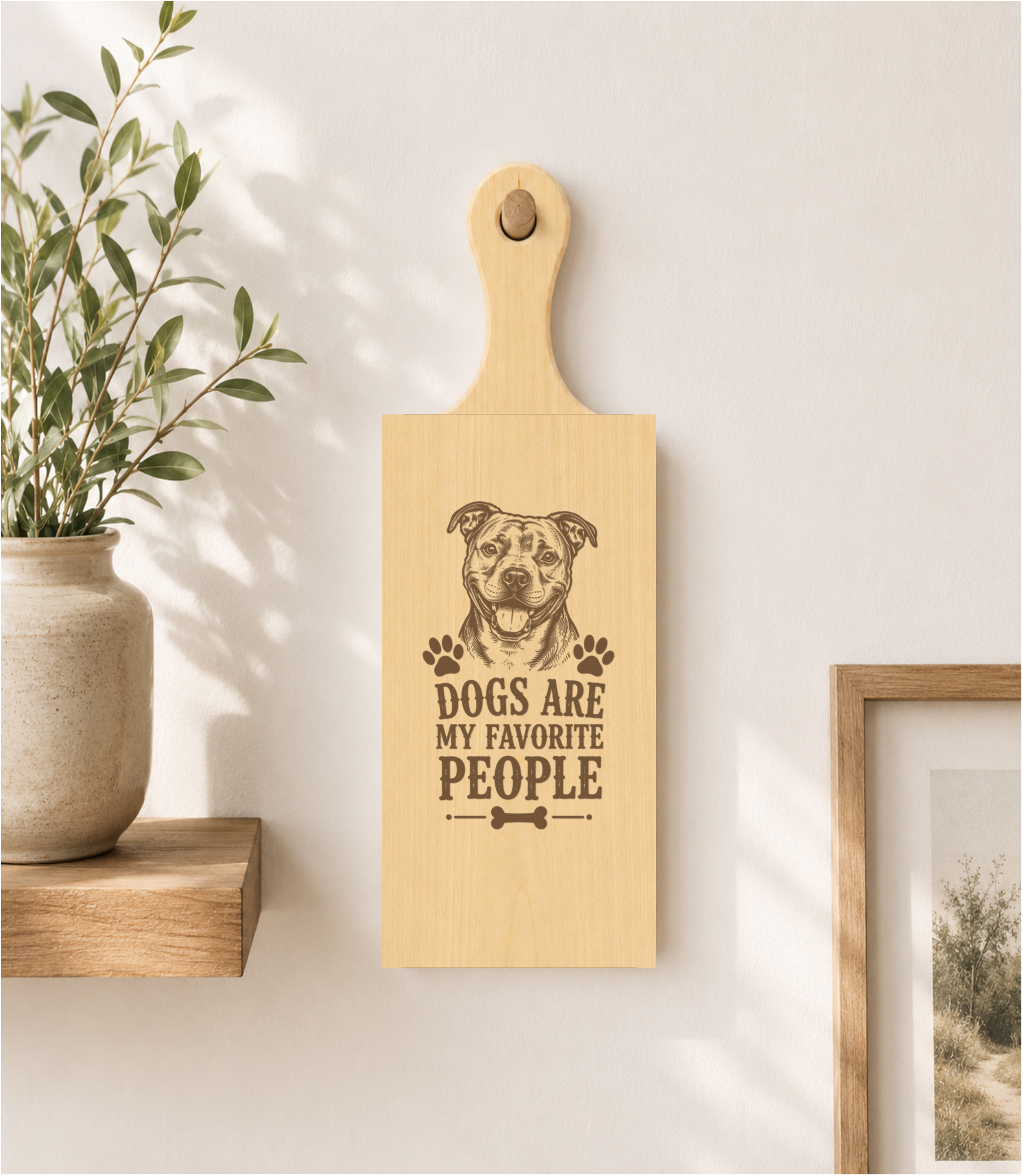 Dogs Are My Favourite People Funny Dog Paddle Plaque 24x9cm - laser engraved wooden plaque by South Yorkshire Engraving