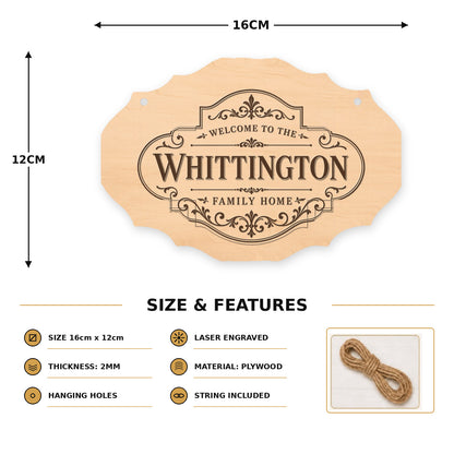 Personalised Family Name Laser Engraved Oval Plaque 16x12cm - 10 Styles – size information