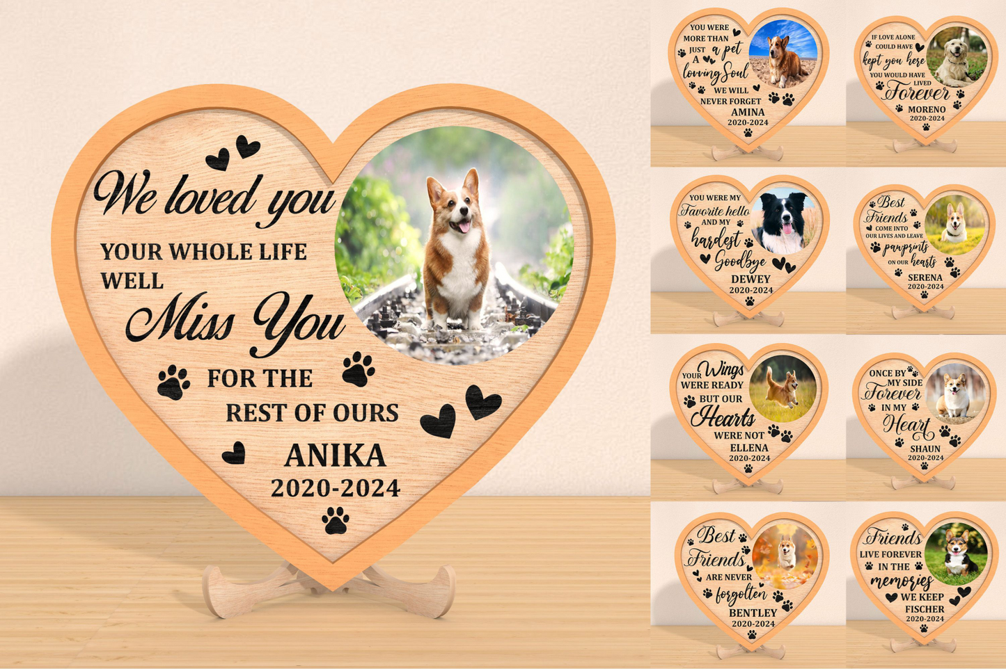 Personalised dog memorial heart plaque nine-design collection