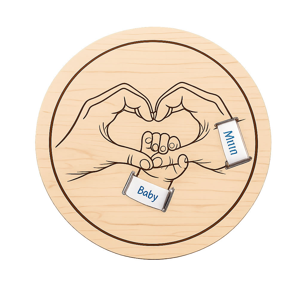 Personalised mum and baby heart hands wooden plaque product image