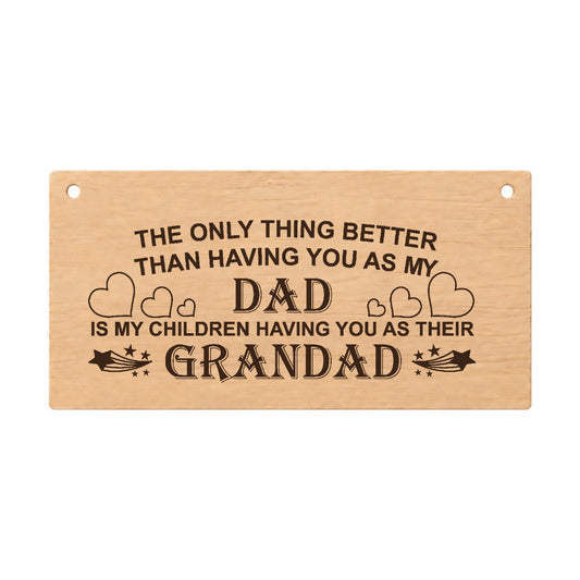 Dad Grandad and Great-Grandad laser engraved wooden plaque on a white background