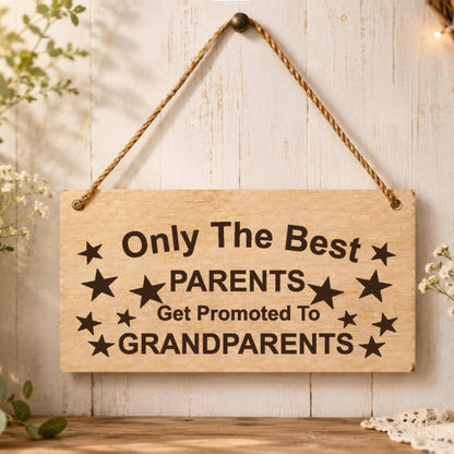 Parents Promoted to Grandparents plaque displayed in a family home setting