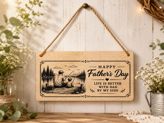 Happy Father’s Day Plaque Life Is Better With Dad By My Side 20x10cm Gift