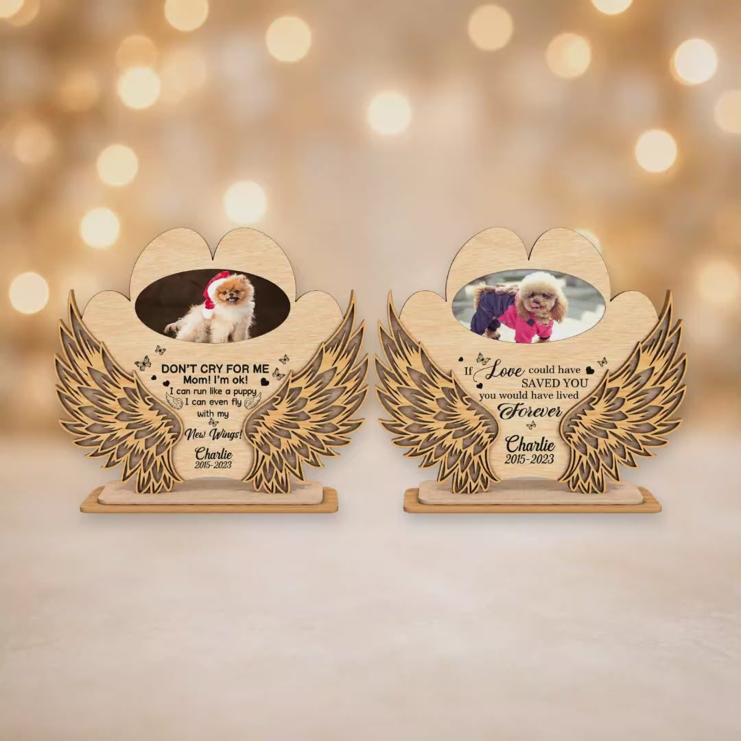 Personalised Dog Memorial Angel Wings Photo Plaque 10x9cm With Stand video