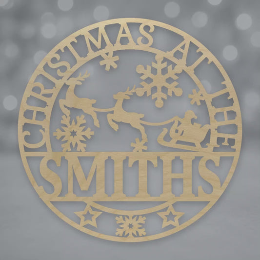 Personalised Christmas Family Name Plaque 30cm Wooden Laser Cut Wall Sign video