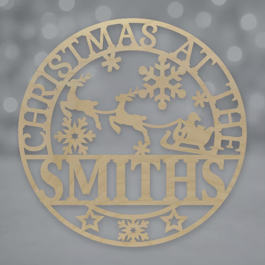 Personalised Christmas Family Name Plaque 30cm Wooden Laser Cut Wall Sign video