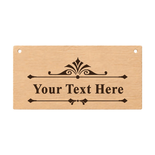 Personalised custom text laser engraved wooden plaque on a white background
