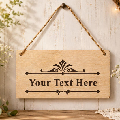 Personalised custom text wooden plaque displayed in a home setting