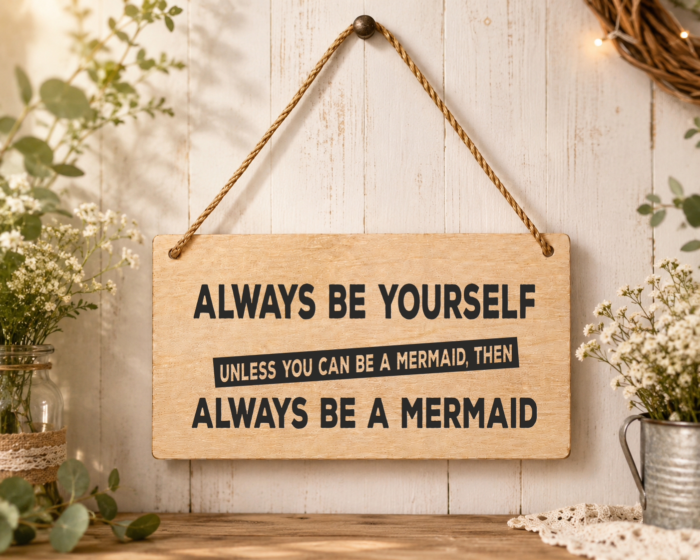 Always Be A Mermaid Laser Engraved Wooden Plaque – Hanging Sign 20cm x 10cm