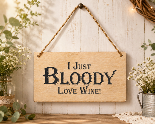I Just Bloody Love Wine Laser Engraved Wooden Plaque – Funny Hanging Sign 20cm x 10cm