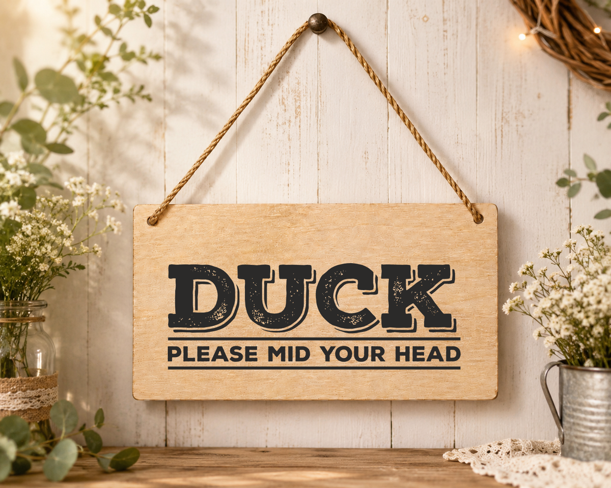 Duck Please Mind Your Head Laser Engraved Wooden Plaque – Funny Hanging Sign 20cm x 10cm