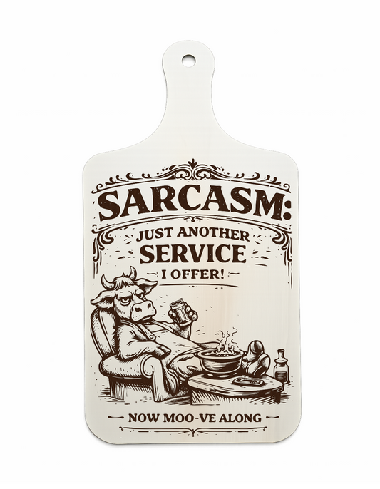 Sarcasm Just Another Service I Offer laser-engraved cow wall plaque on a white background