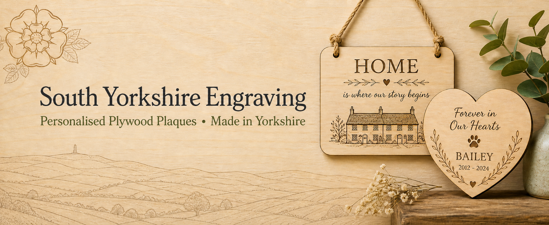 Laser engraving machine creating a personalised wooden gift at South Yorkshire Engraving
