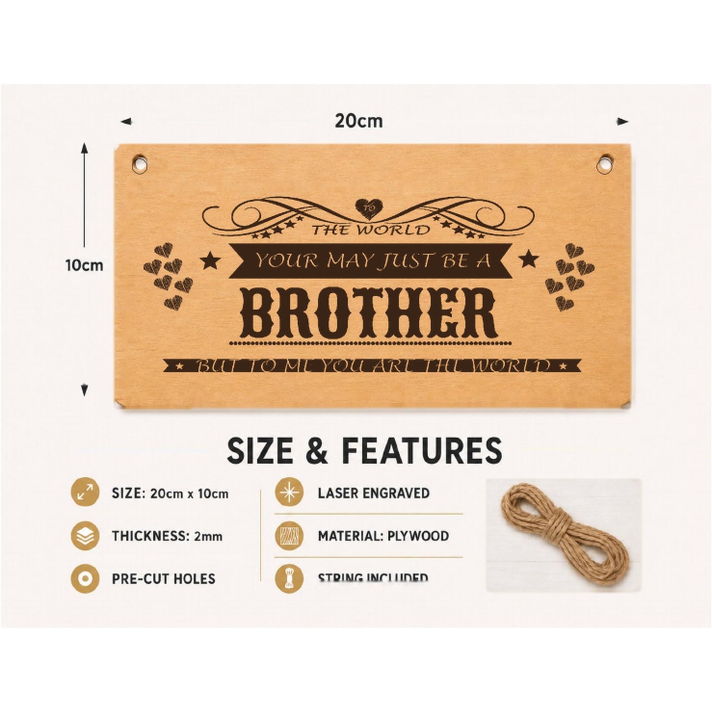 Brother sentimental plaque showing 20 x 10 cm size and product features