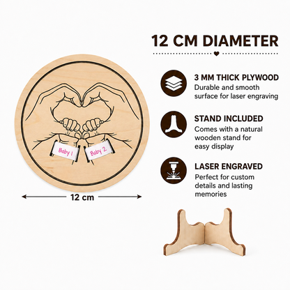 Two babies plaque size, material and stand information